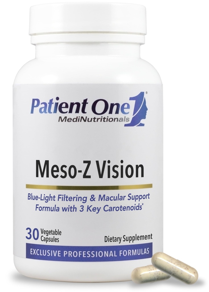 Paciente Uma visão de Meso-Z, suplemento para apoiar a saúde dos olhos e filtro de luz azul* , com Lutein, Zeaxanthin e Meso-Zeaxanthin, 30 cápsulas