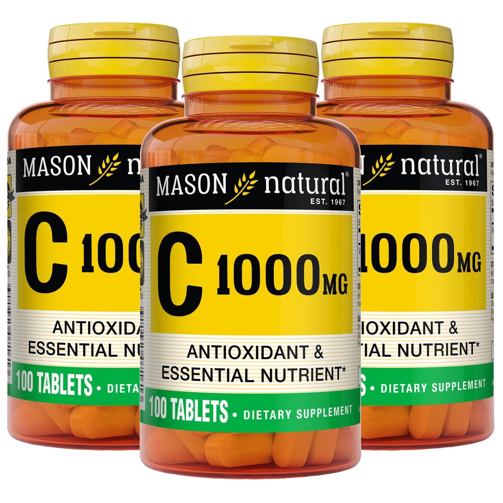 MASON NATURAL Vitamina C 1.000 mg, fornecimento de 300 dias, suporta sistema imunológico saudável, antioxidante e nutriente essencial, 3 embalagem