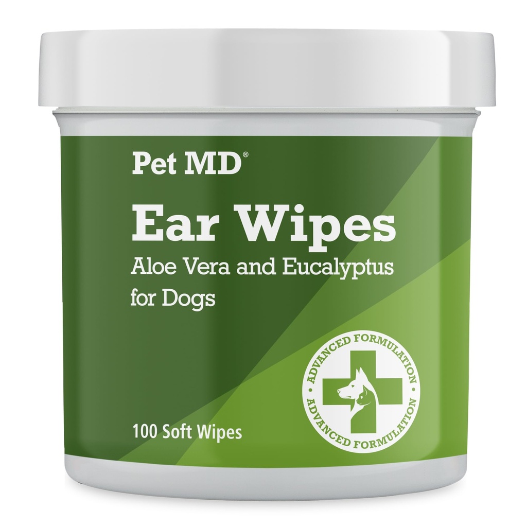 Toalhitas de Limpeza de Orelhas – Limpador Ótico para Cães, Cuidados de Orelha Relaxante com Aloe Vera & Eucalyptus, Toalhitas Regulares, 100 Contagem