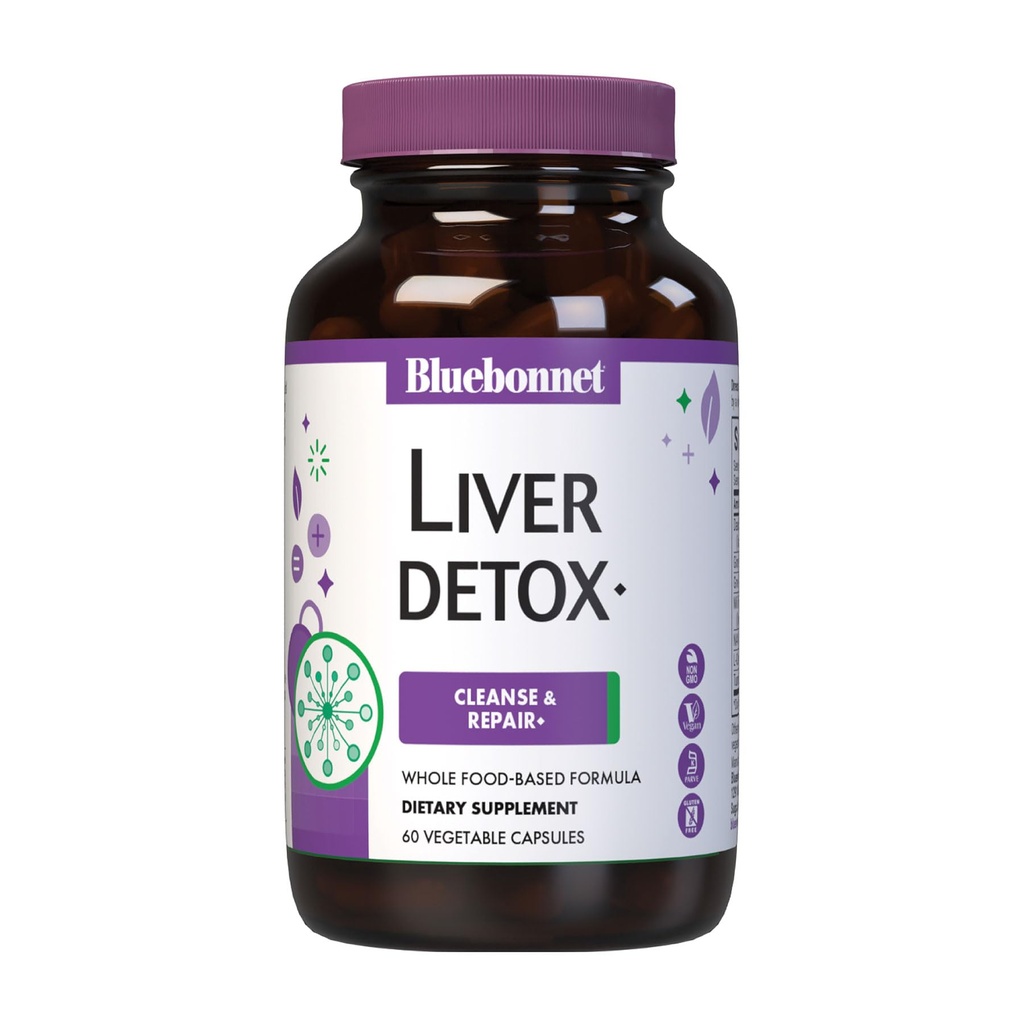Bluebonnet Nutrição Detox Fígado, Saúde do Fígado*, Proteção Antioxidante*, Sem Soja, Sem Glúten, Kosher Certificado, Não-GMO, Lacticínios, 60 Cápsulas Vegetais, 60 Servimentos