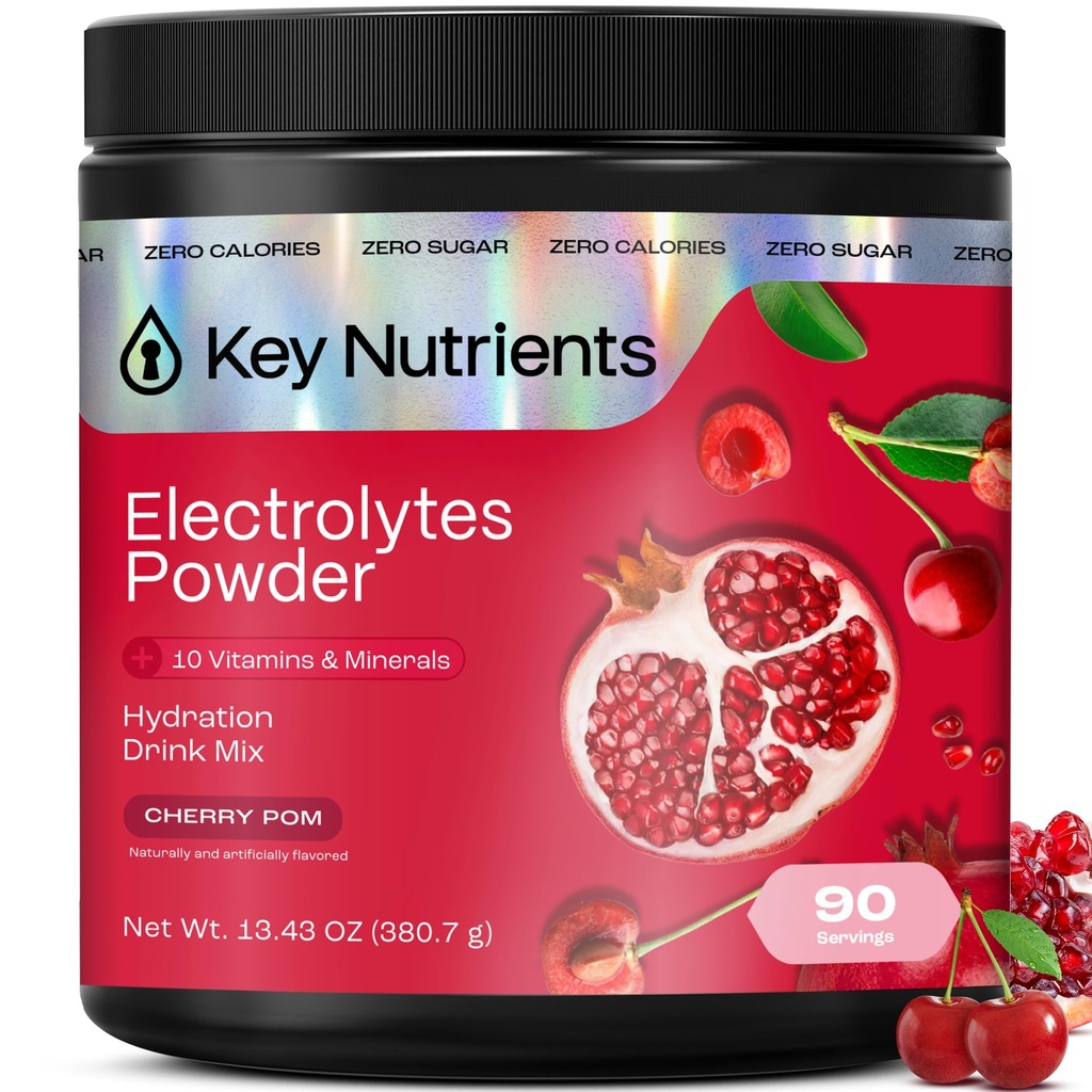 KEY NUTRIENTS Multivitamin Electrolytes Powder No Sugar - Doce Cherry Pom Electrolyte Powder - Endurance & Energy Supplement - Hydration Powder - Sem calorias - 90 Servings - Made in USA