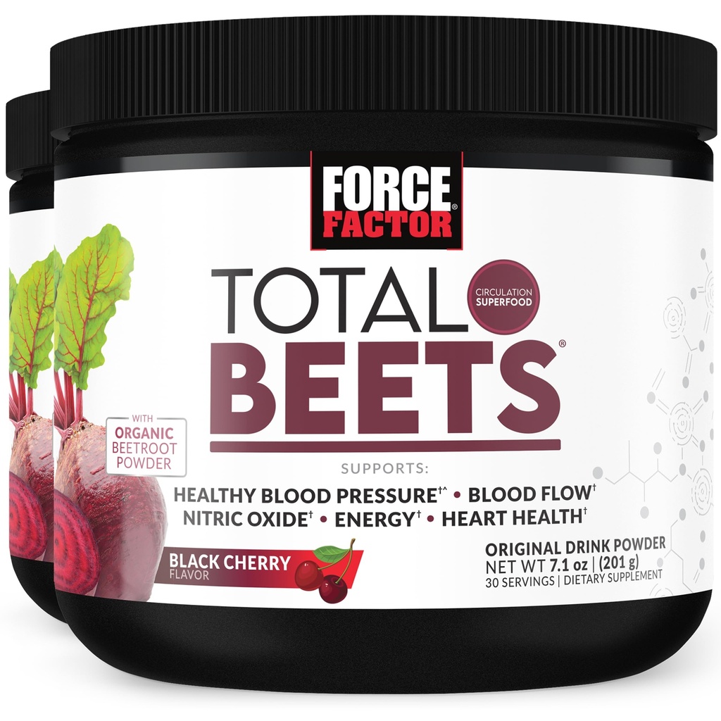 FORCE FACTOR Total Beets Superfood Beterraba Raiz pó 2-Pack, Nitratos para apoiar a circulação, fluxo de sangue, óxido nítrico, energia, resistência, resistência, cardiovascular coração saúde Suplemento, 60 Servings