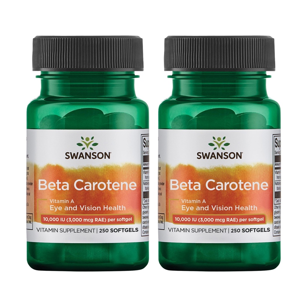 Swanson Beta-Caroteno - Suplemento Vitamina A Promovendo Saúde Imune, Saúde dos Olhos e Pele - Fórmula de Bem-Estar Natural - (250 Softgels, 3000mcg Cada) (2 Pack)