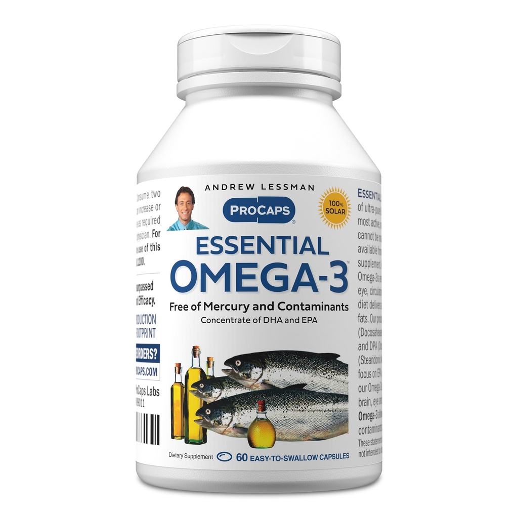 ANDREW LESSMAN Essential Omega-3 Sem sabor - 60 Softgels - Óleos ultra-puros, de alta potência Omega-3. Alta DHA, sem problemas estomacais, sem contaminantes, sem mercúrio. Pequeno fácil de engolir Softgels