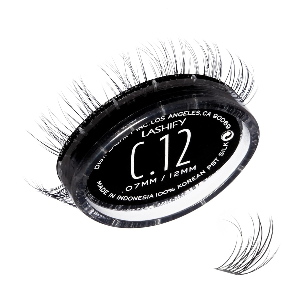 Lashify Curl 12mm Gossamer DIY Extensões de pestanas Refil, Preto, Fácil Cílios Falsos para um olhar natural