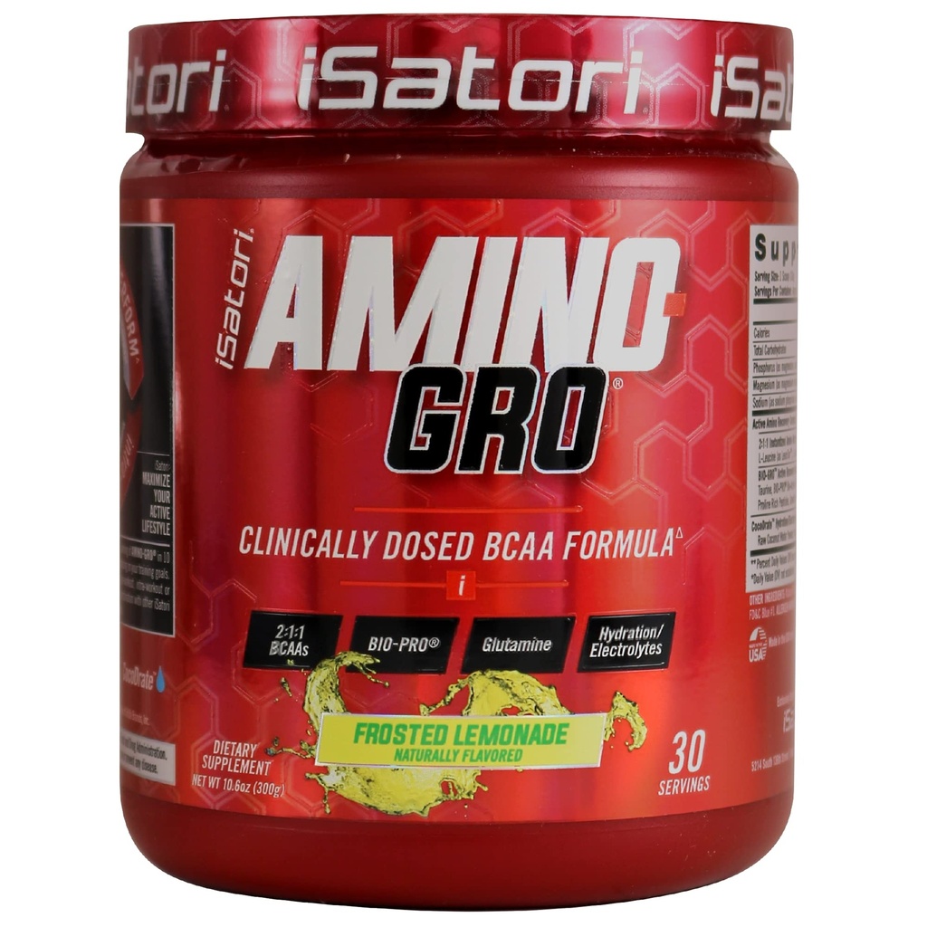 iSatori Amino-GRO BCAA Pó, Aminoácidos de cadeia ramificada com Glutamina, Pó de Eletrólito e Peptídios Bio-Ativos Bio-GRO para Crescimento Músculo e Recuperação Pós-Ensaio, Limonada Frostada (30 Servões)