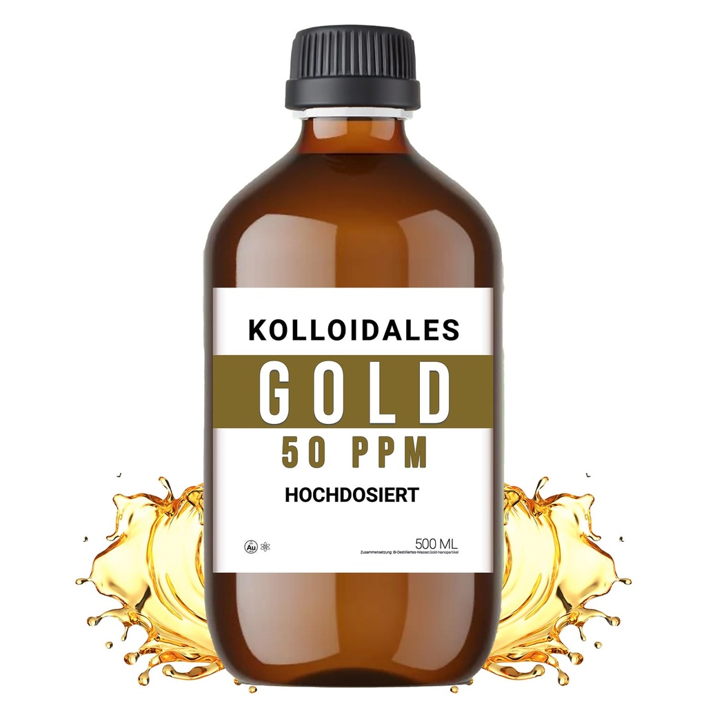 Solução de ouro coloidal, 50 PPM, 500ml, alta pureza 99,99%