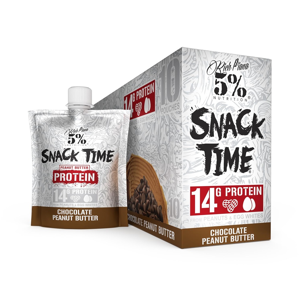 Rich Piana 5% Nutrition Snack Time .Squeezable Protein Shots .Snack Pouches de proteína alta .Snacks de manteiga de amendoim branco ovo .