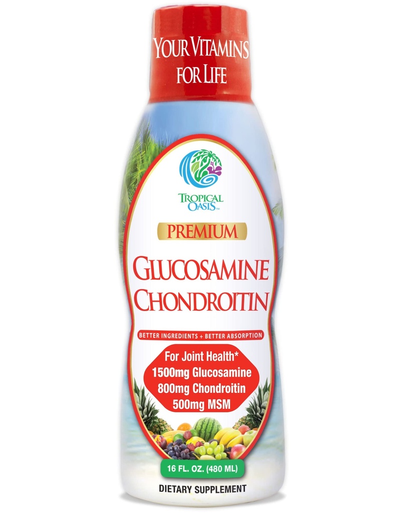 Oásis Tropical-Líquido Premium Glucosamina Condroitina & HSH- Líquido Fórmula 1500mg Glucosamina, 800mg Condroitina, & 500mg HSH - 16 Fl Oz