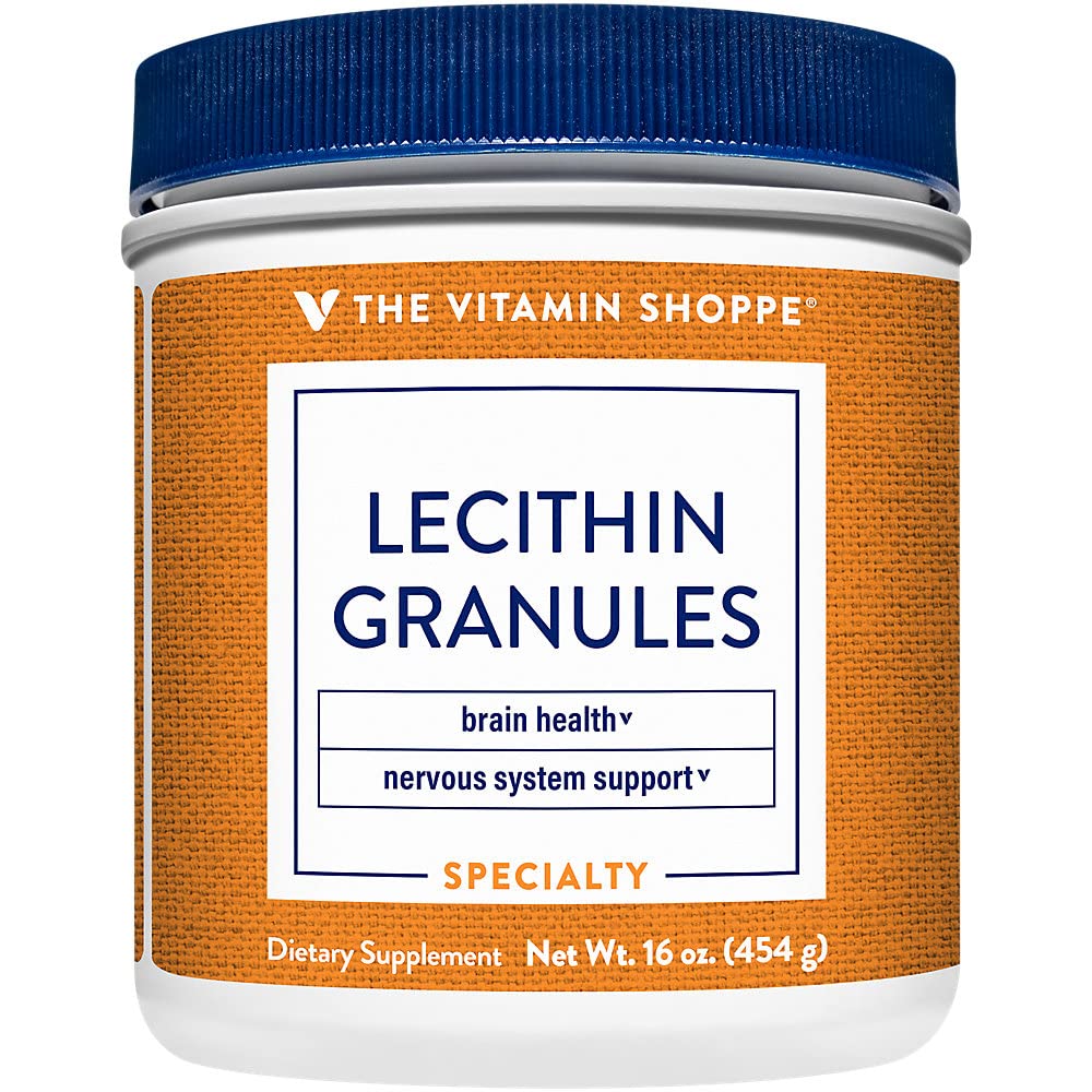 Os grânulos Vitamina Shoppe Lecithin - Combinação natural de ácidos gordos essenciais para apoiar a função do cérebro e nervos, 100% de soja, uma vez por dia (16 onças em pó)