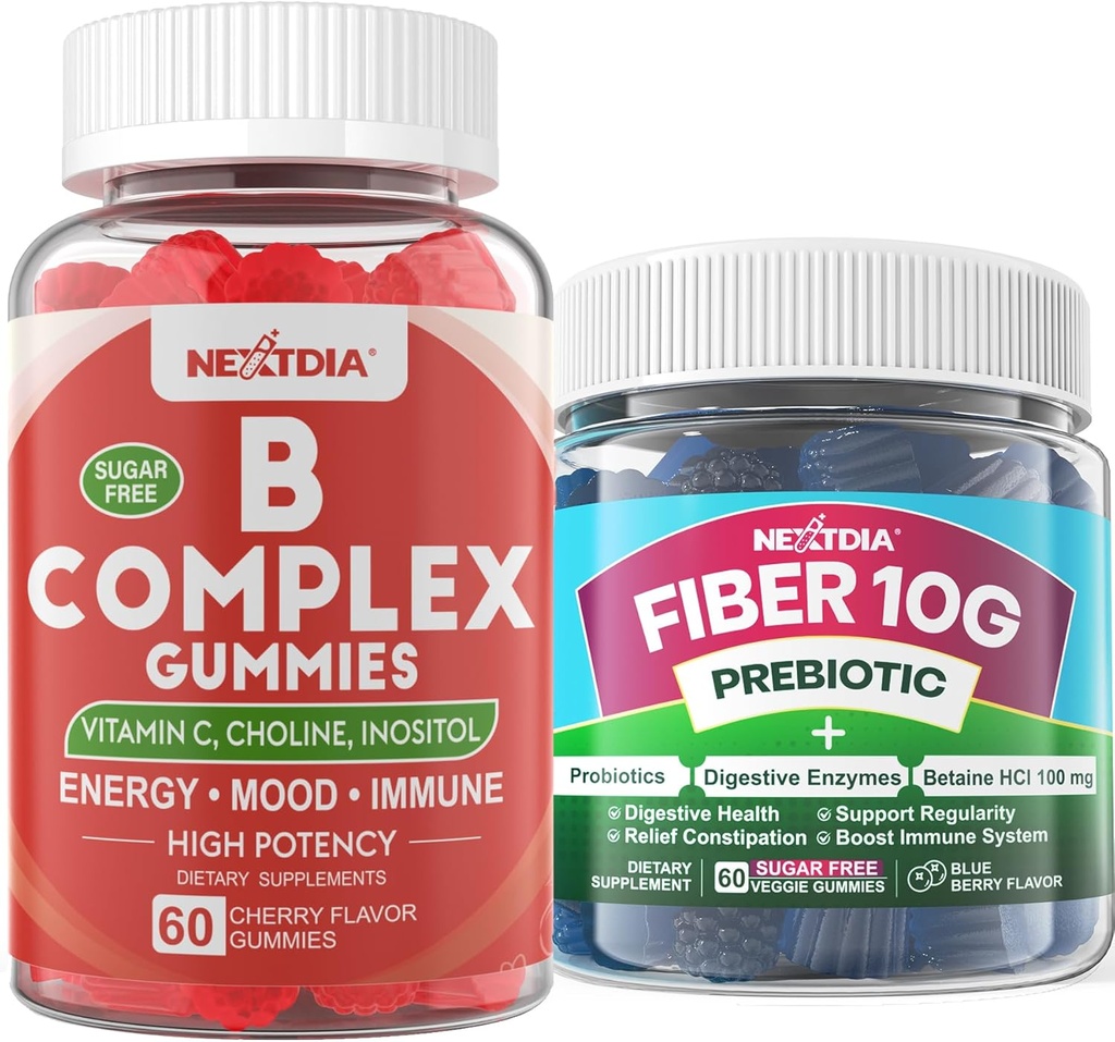 2 Pacote Complexo de vitamina B metilada + 1 Pacote Açúcar grátis 10g Suplemento de fibra prebiótica, chicletes para adultos