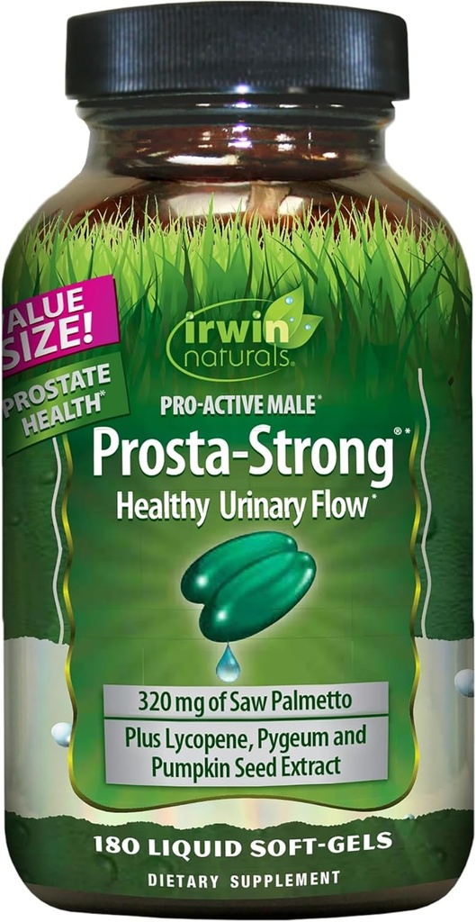 Irwin Naturals Prosta-Strong - 180 Softgels - Apoio à Saúde Próstata com Sementes de Palmetto, Licopeno e Abóbora - Suporta Fluxo Urinário