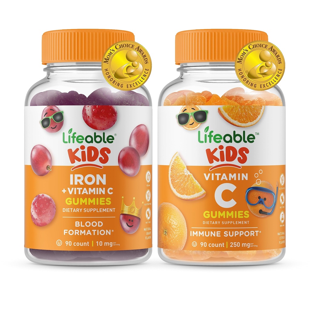 Vitamina C Crianças + Vitamina C Crianças, Gummies Bundle - Grande degustação, Suplemento Vitamina, Sem glúten, GMO Livre, Gummy mastigável