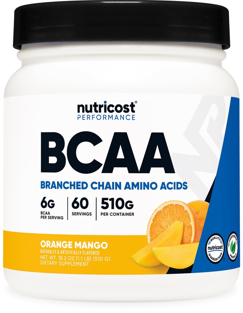 Nutricost BCAA Pó (Mango laranja, 60 Servings) - 2:1:1 Razão ideal, sem glúten, sem OGM, vegetariano