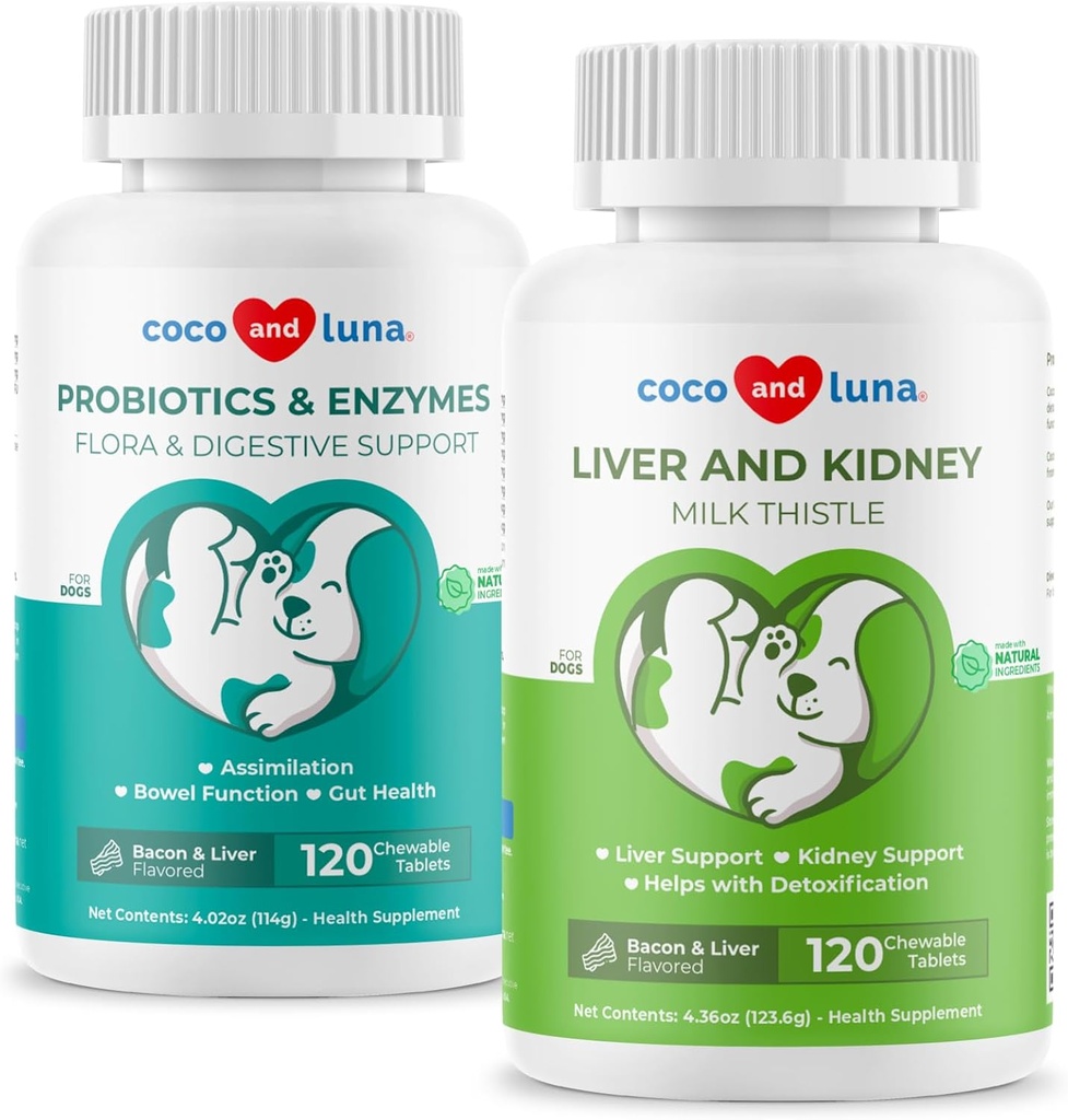 Cardo de Leite e Probióticos para Cães - Suporte ao Fígado, Função Bowel, Suporte à Digestão para Gás, Diarréia, Respiração e Obstipação de Cão Mau