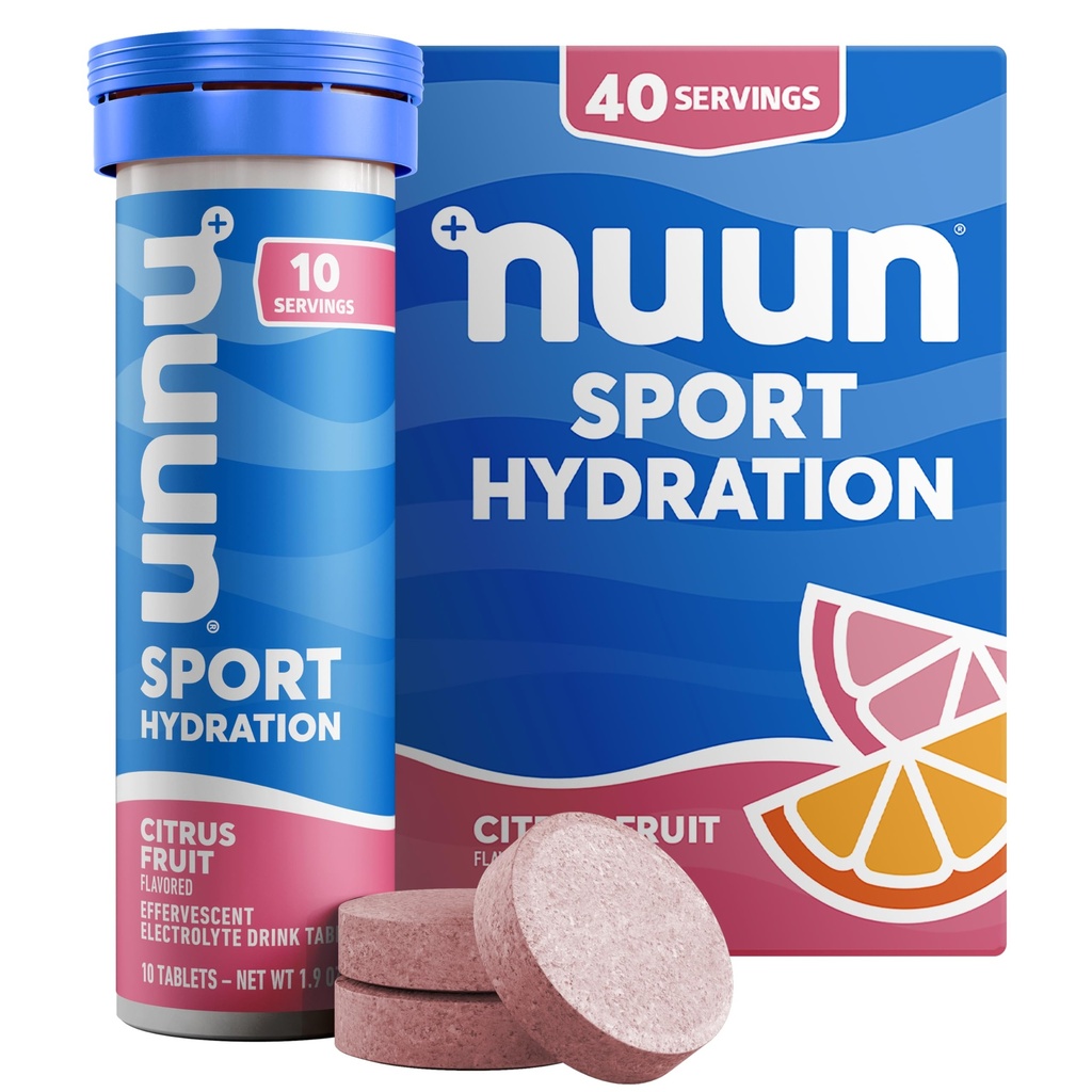 Nuun Sport Electrolyte Tablets com magnésio, cálcio, potássio, cloreto e sódio, Glúten livre e Vegan, Citrus Fruit, 4 Pack (40 Servings Total)
