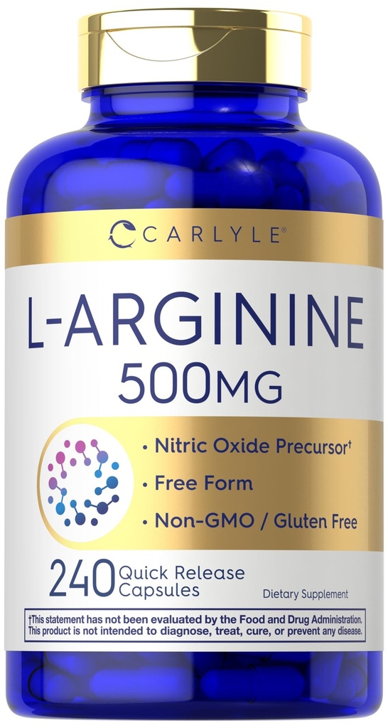 Carlyle L-Arginina 500 mg Cápsulas □ 240 Contagem > Precursor de Óxido Nítrico