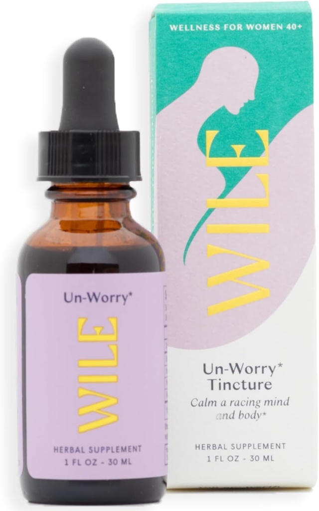 Tintura sem preocupações para as mulheres - Calmo, Foco e Suporte de humor Suplemento Líquido com Holy Basil, Bacopa & Reishi, Perimenopausa de ervas, Menopausa, Gotas de apoio hormonal para estresse, 1fl oz