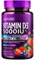 Construído pela natureza mastigável Vitamina D3 5000 UI - Vitamina D Suplemento mastiga – Açúcar sem sabor Berry & Natural - 60 Comprimidos