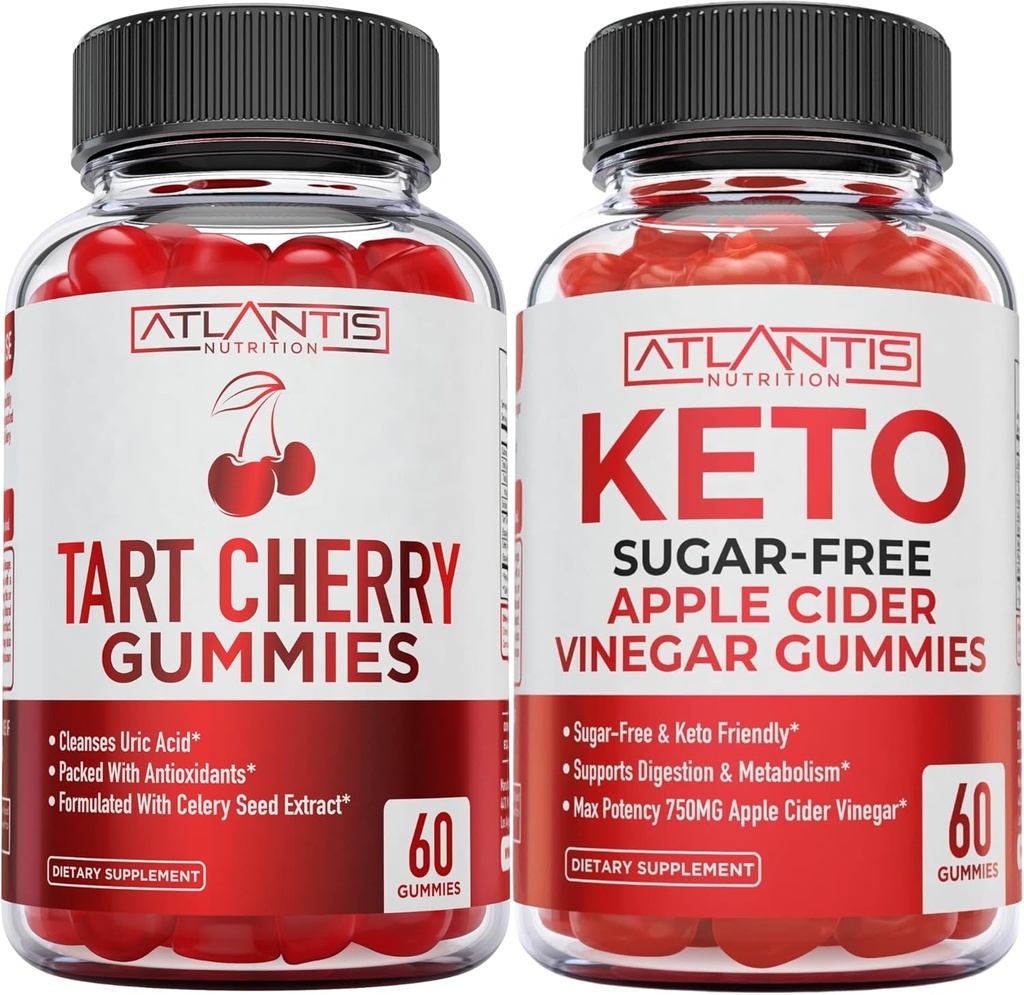 Atlantis Nutrition Tart Cherry 60 chicletes + açúcar grátis Keto Apple Cider Vinagre 60 chicletes