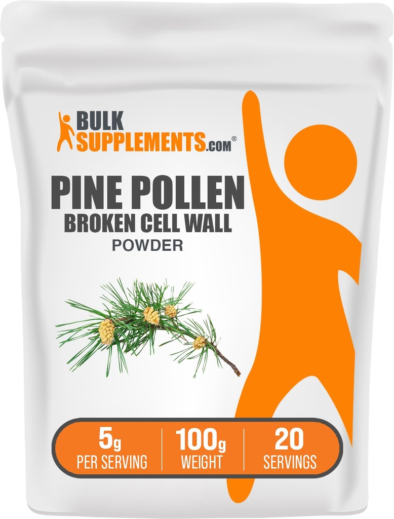 BulkSuplements.com Pó de Pólen de Pinho - Parede celular quebrada, Suplemento de Pólen de Pinho, Suplemento de Ervas - Sem Glúten, 5g por serviço, 100g (3,5 onças) (Pacote de 1)