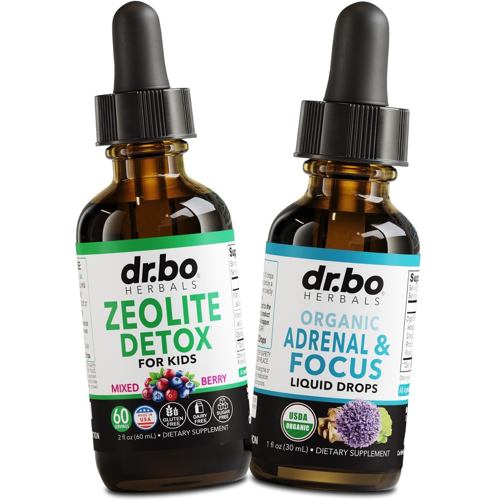 Zeolite Detox & Adrenal Focus Support - Clinoptilolite Zeolite para Crianças e Adultos Gotas Líquidas com Vitaminas B12 & D - Adrenal Orgânico e Foco para Calmo Cérebro Natural, Fadiga de Memória Stress Atenção