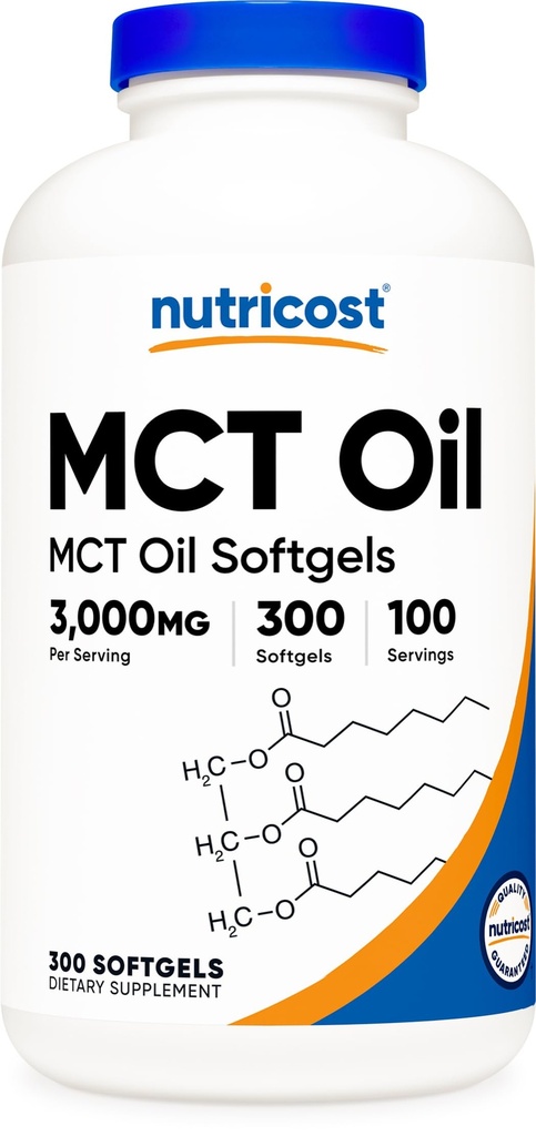 Nutricost MCT Oil Softgels 1000mg, 300 SFG (3.000mg Serv) - Ótimo para Keto, Ketosis, e Ketogenic Diets