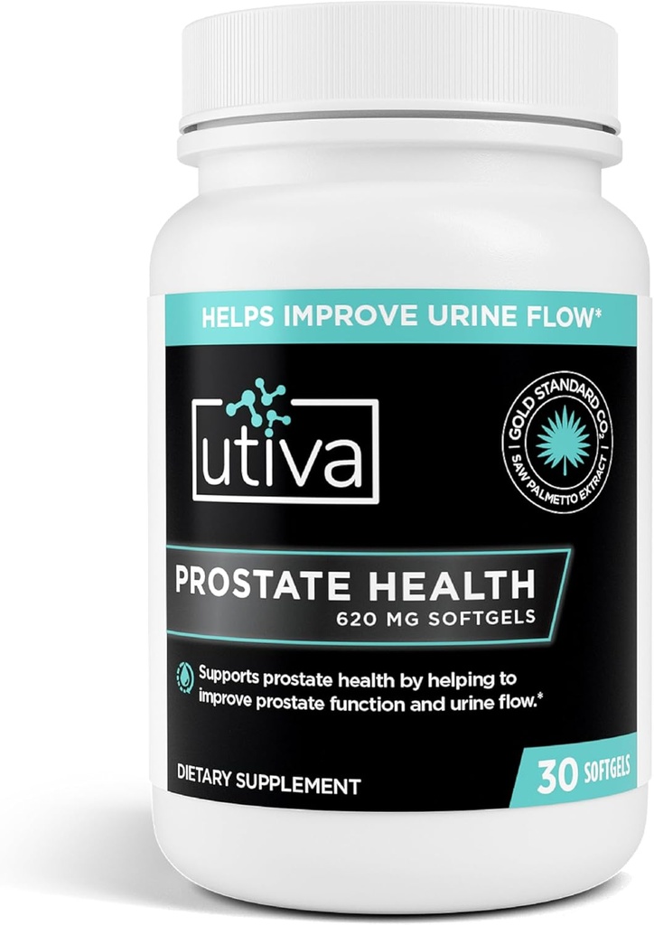 Saúde da próstata Utiva - Fórmula Natural para Função Saudável e Fluxo Urino - Suplemento de próstata para homens - Beta-Sitosterol e Serra Palmetto para homens - 30 Softgels