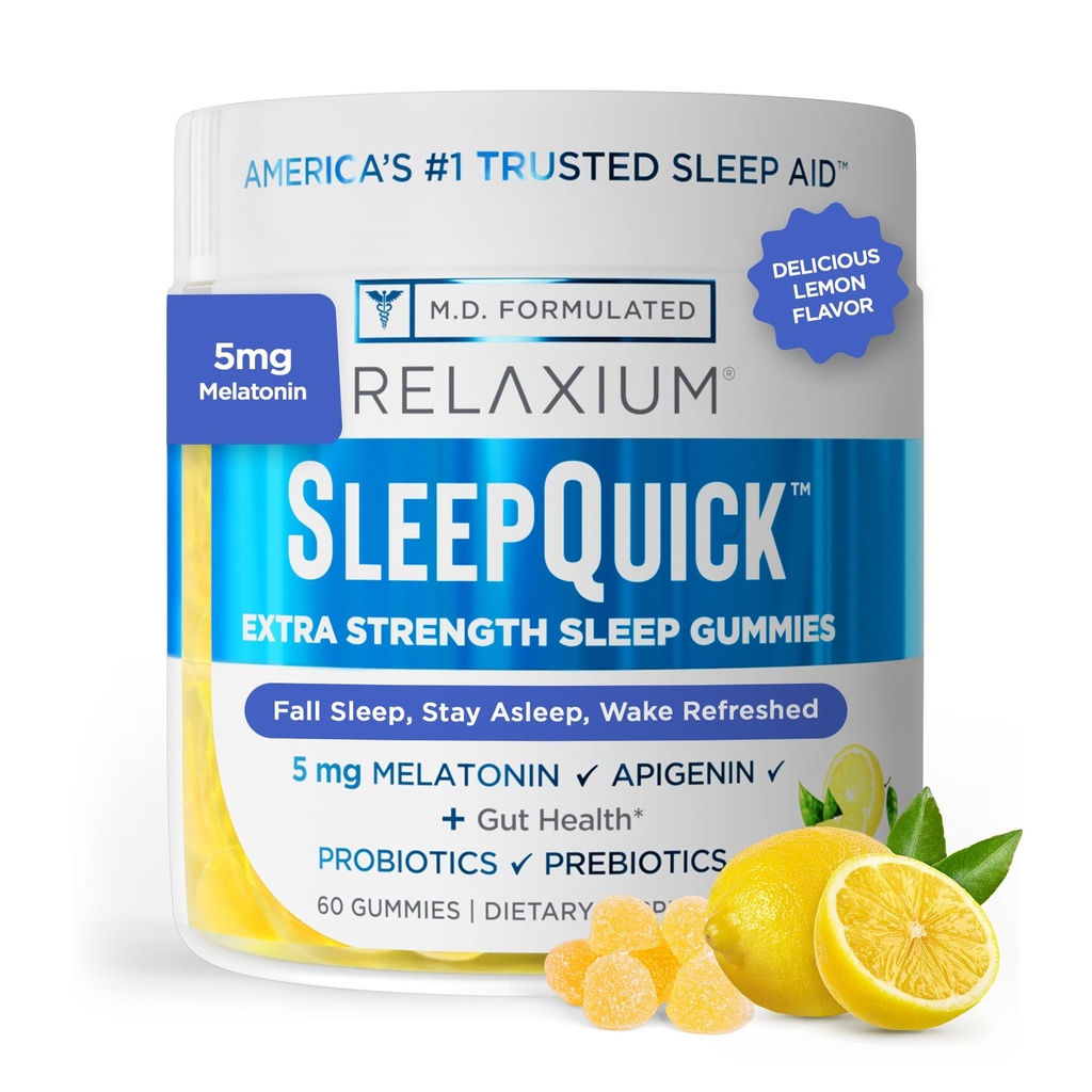 Goma rápida do sono do relaxamento, suporte da ajuda ao sono, 5 mg de melatonina, vitamina D-3, mistura prebiótica e probiótica, glúten e droga livre, sabor limão, 60 gomas