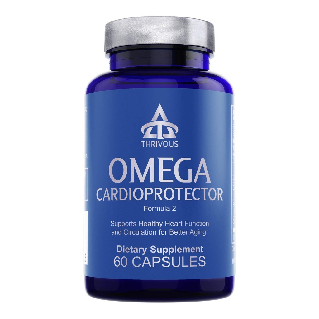 Thrivous Omega Cardioprotector – Advanced Heart & Circulação Suporte Suplemento com AvailOm Omega-3, Alho, Gotu Kola, Oligopin Pine Bark – 60 Cápsulas Vegan