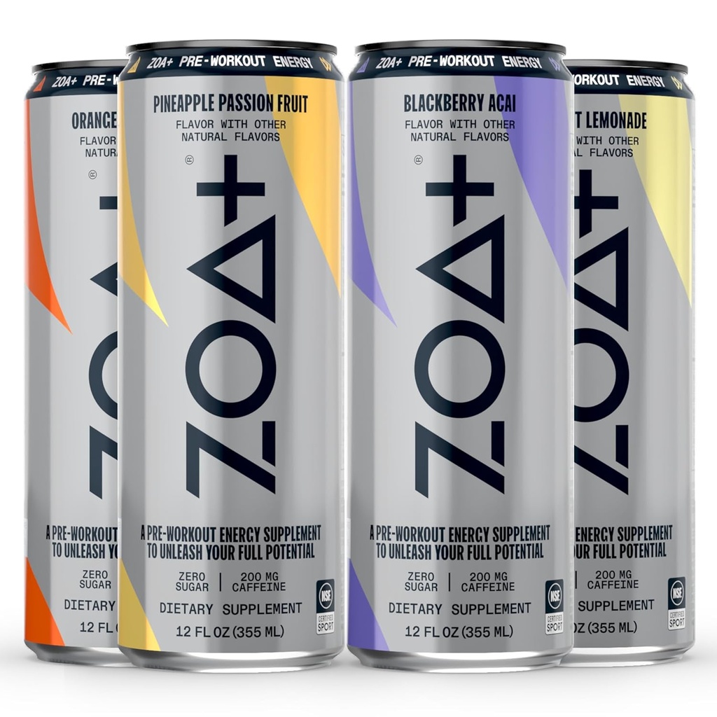 ZOA+ Bebida Energética Pré-Trabalho, Pacote de Variedades - NSF Certificado para Esporte com Zero Açúcar, Suporte de Óxido Nítrico, B & D Vitaminas, Aminoácidos e Eletrolíticos - 48 pacote