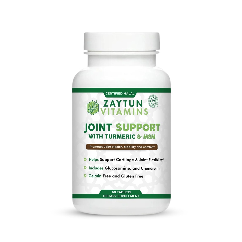 Zaytun Halal Apoio Conjunto com Cúrcuma + Glucosamina, Promove a Saúde Conjunta, Flexibilidade e Apoia a Mobilidade, 1 Mês de Abastecimento, Sem Glúten, Sem Gelatina, Made in USA - Halal Vitaminas