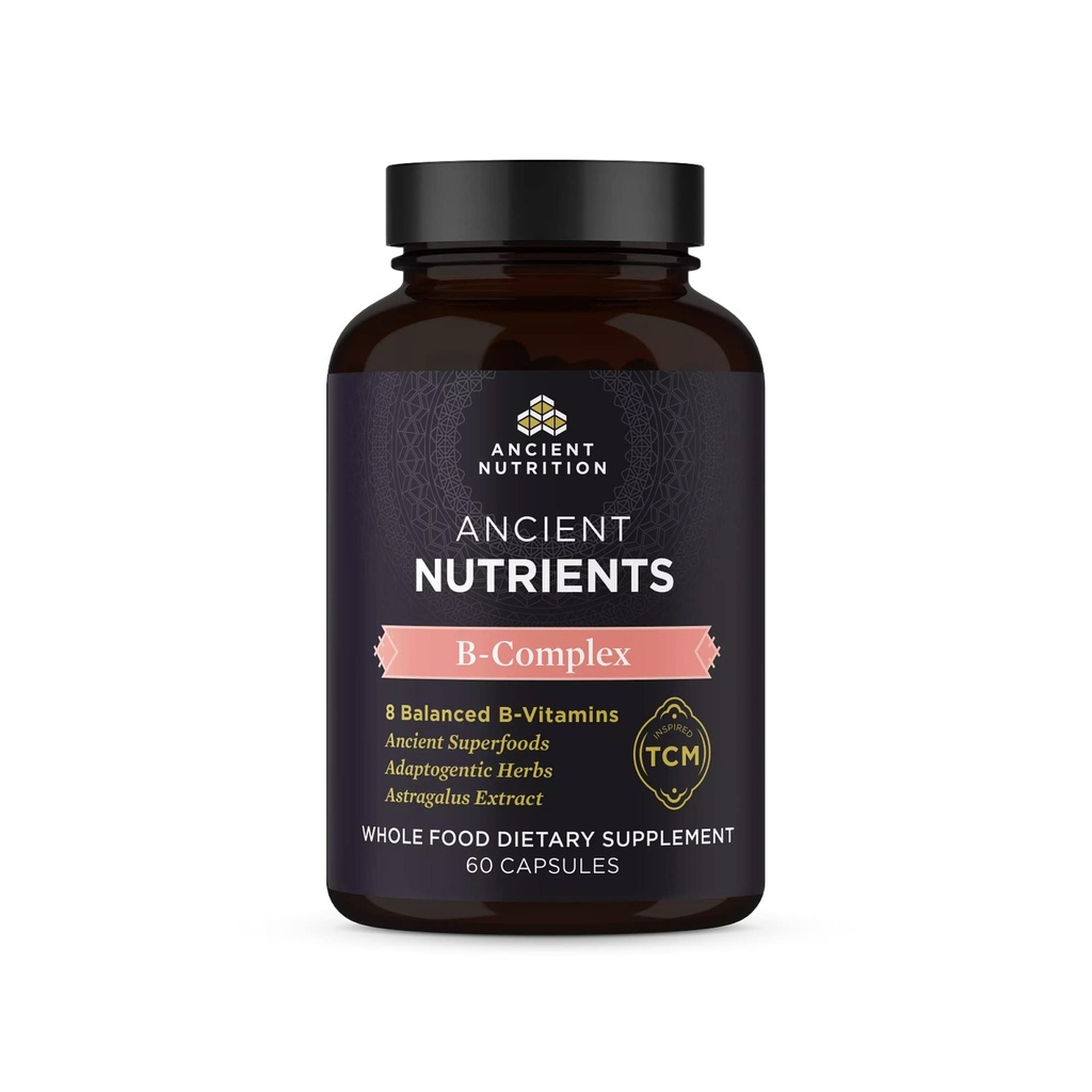 Nutrição antiga Suplemento Complexo de Vitamina B, 8 Vitaminas Balanceadas, Suporta Níveis de Energia Saudáveis, Ervas Adaptogênicas, Enzima Ativada, Paleo & Keto Friendly, 60 Cápsulas