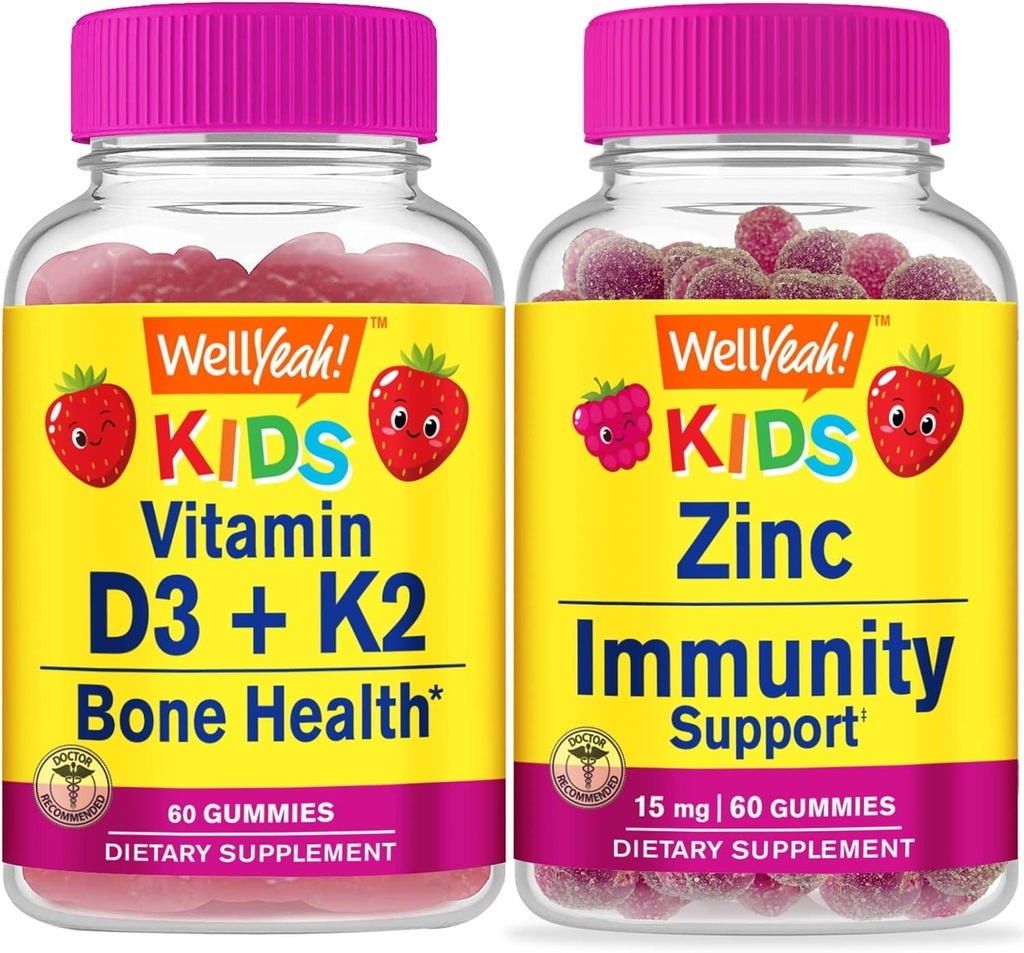 BemSim Vitamina D3+K2 Crianças + Zinco Crianças 15mg, chicletes Bundle - Grande degustação, Suplemento de Vitamina, Sem glúten, GMO livre, chiclete mastigável