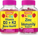 BemSim Vitamina D3+K2 Crianças + Zinco Crianças 15mg, chicletes Bundle - Grande degustação, Suplemento de Vitamina, Sem glúten, GMO livre, chiclete mastigável