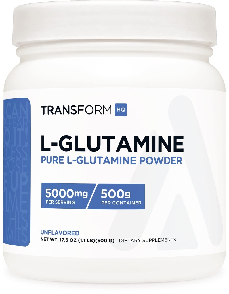 TransformHQ L-Glutamina em pó, 500G, 100 Servões - sem glúten, não-GMO