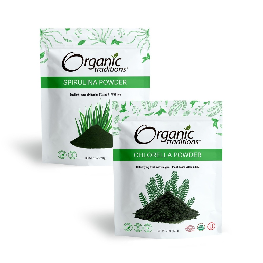 espirulina orgânica & chlorela Superfood em pó, Vegan, Não-GMO