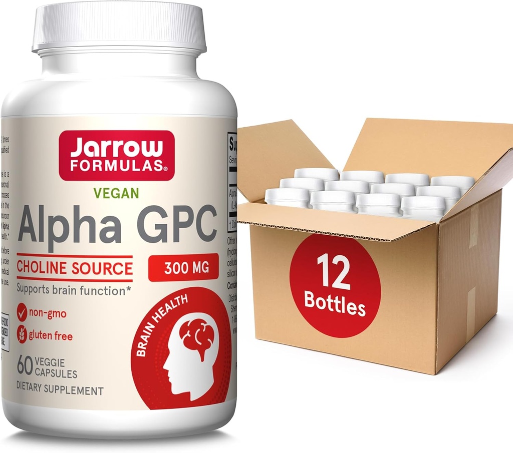 Jarrow Formulas Alpha GPC, 300mg, Suplemento dietético, Suplementos de Saúde do Cérebro para Adultos, 60 Cápsulas Veggie, 30 Dia de Abastecimento (CAIXA DE 12)
