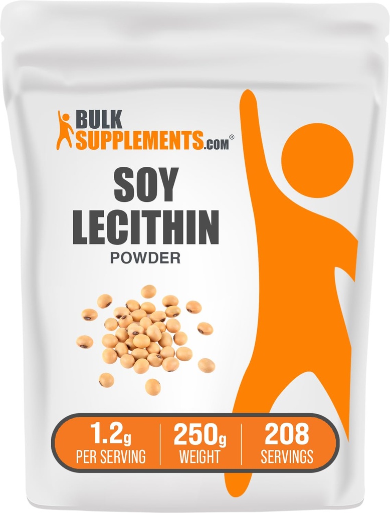 BulkSuplementos.com Soja Lecitina em pó - Suplemento de lecitina, Suplemento Nutricional, Grau Alimentar - Gluten Free, 1.2g por serviço, 250g (8,8 onças) (Pacote de 1)