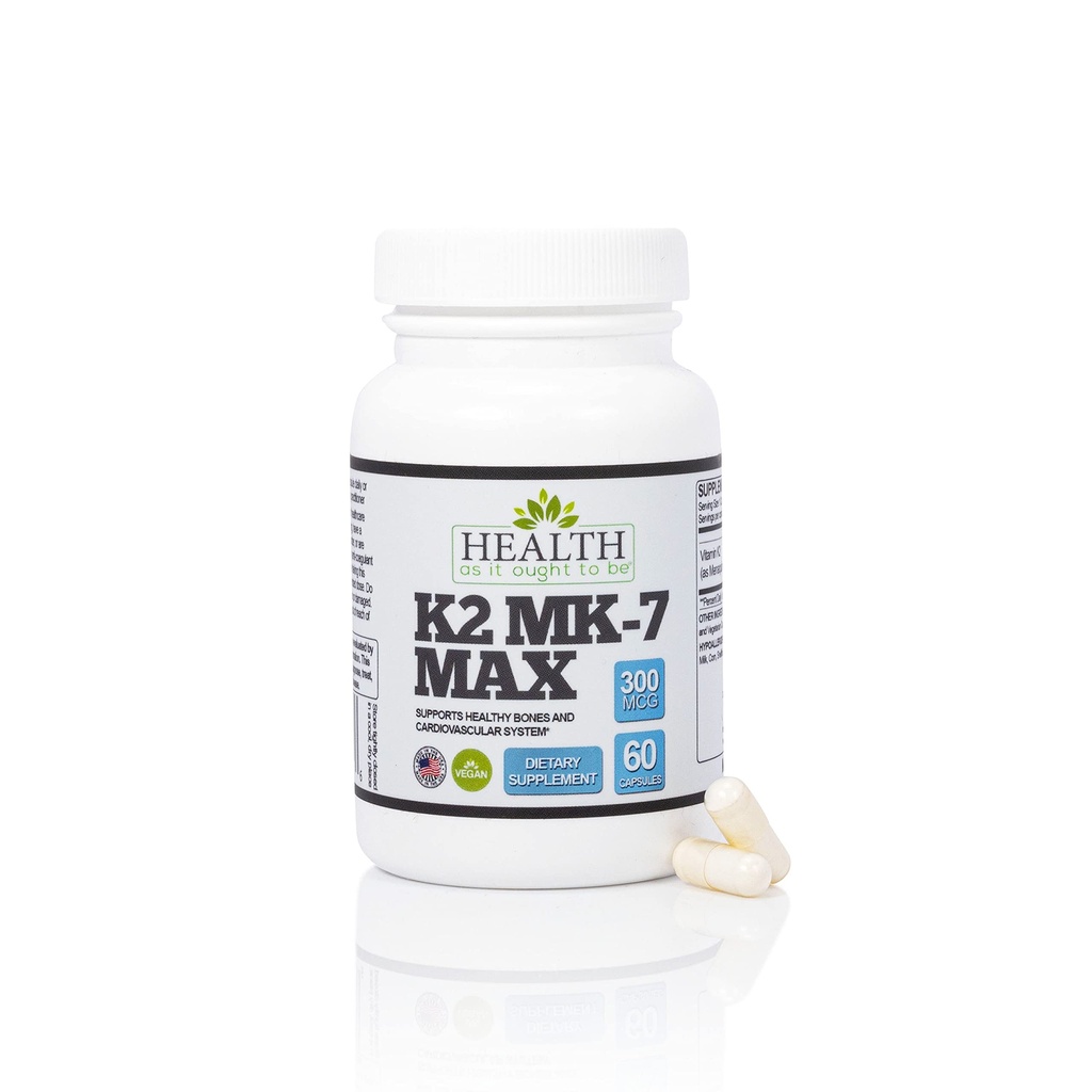 Saúde Como deve ser Vitamina K2 MK7 MAX força extra 300mcg Suplemeny     □ Soja livre, comprovada biodisponibilidade e segurança