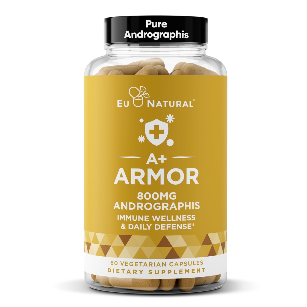 A+ Armor Andrographis Puro 800 Mg – Função do sistema imunológico saudável, Bem-estar físico, Força potente para a proteção sazonal – Full-Spectrum & Standardized – 60 cápsulas macias Vegan