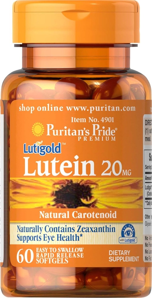 Puritan's Pride Lutein 20 mg com Zeaxanthin 60 Softgels