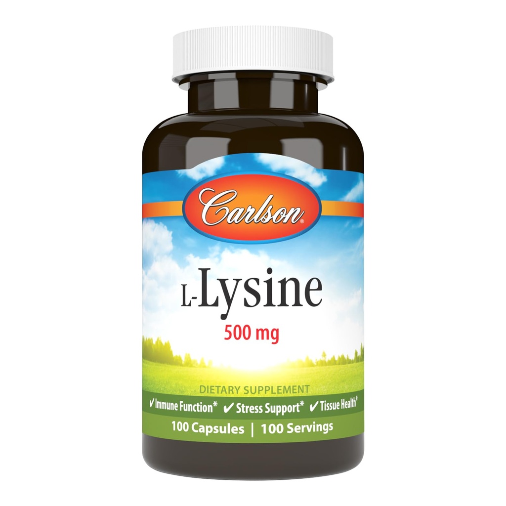 Carlson Labs L-Lysine, 500mg, 100 Cápsulas