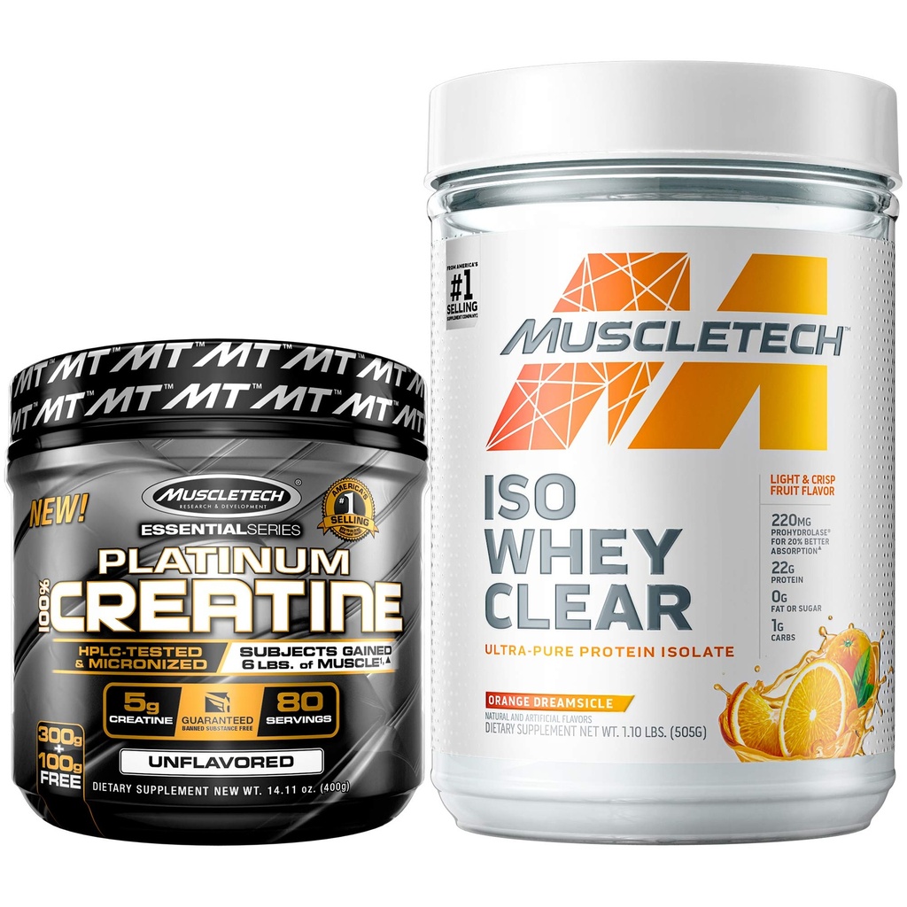 MuscleTech Creatina + Whey Protein Isolate Bundle Platinum Creatina Iso Whey Clear, Laranja