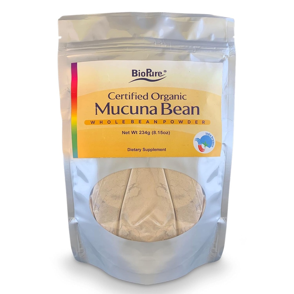 BioPure Certified Organic Mucuna Bean Powder – Natural Nootropic & Adaptogen Supplement with Dopamine & Serotonin to Support Brain Health, Body’s Stress Response, and Global Wellness – 8.15 oz