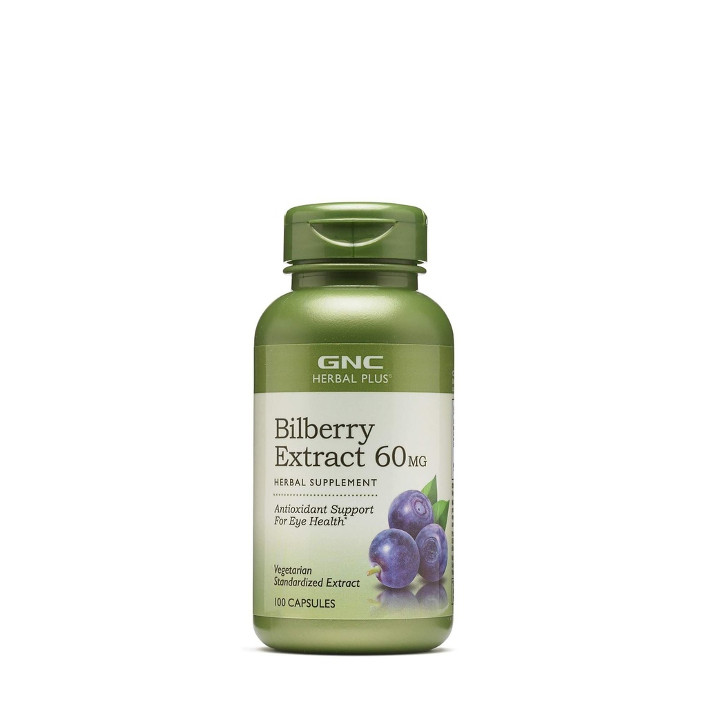 GNC Herbal Plus Bilberry Extract Suplemento, Vegetariano, Suporta Olho e Saúde, 100 Servings