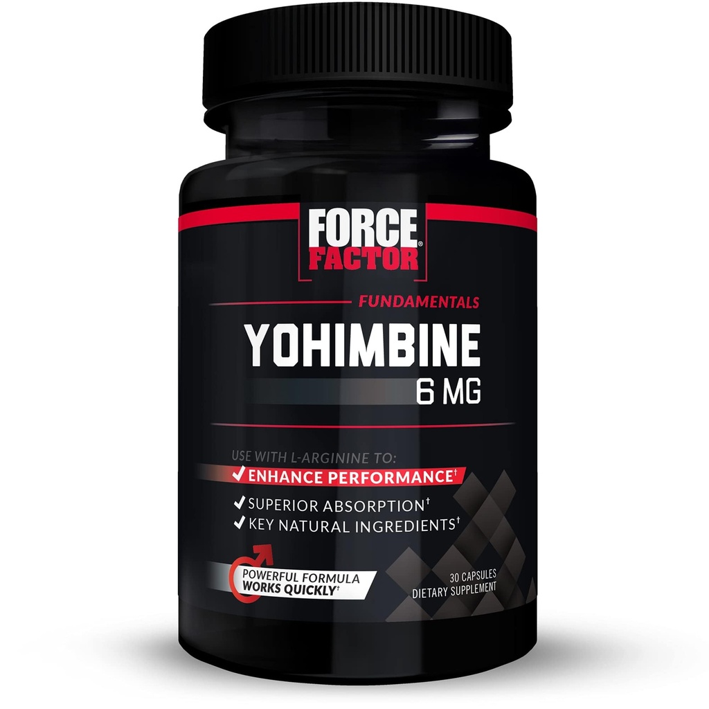 Fator de força Suplemento de Yohimbine para homens, Extrato de casca de Yohimbe com Absorção superior para melhorar o desempenho, 6mg Pílulas de Yohimbine Bark com ingredientes naturais chave, Funciona rápido, 30 Cápsulas