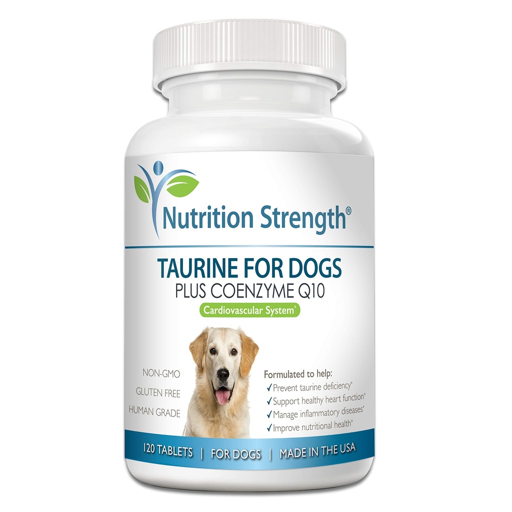 Taurina para cães, suporte para uma função cardíaca saudável, resistir doenças inflamatórias, com coenzima Q10 para ajudar a gerenciar insuficiência cardíaca e DCM em cães, 120 comprimidos mastigáveis