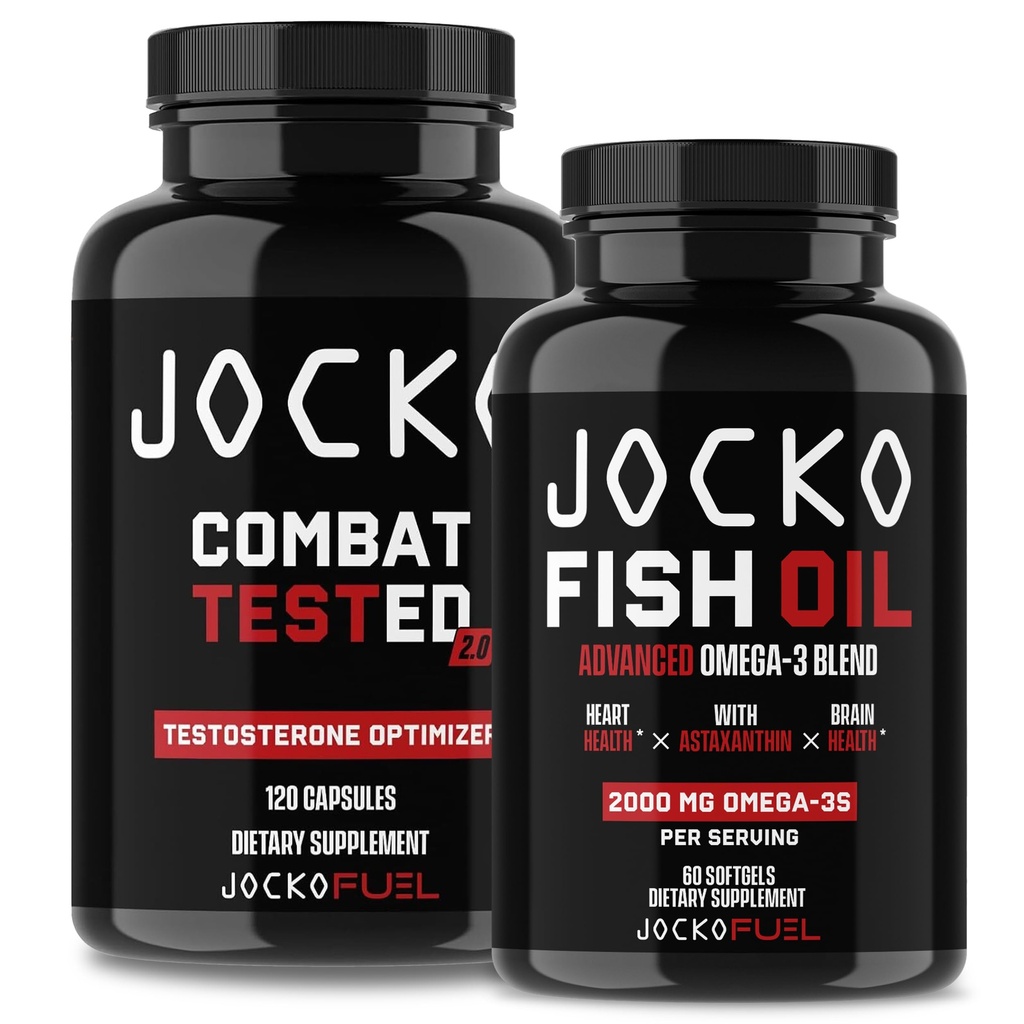Pacote de suplementos de combustível Jocko - impulsionador de teste para homens + Omega 3 óleo de peixe (2 pacote) poderoso antioxidante e construtor de músculos