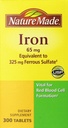 Nature Made Iron 65mg, equivalente a 325 mg Sulfato Ferroso - 300 Comprimidos